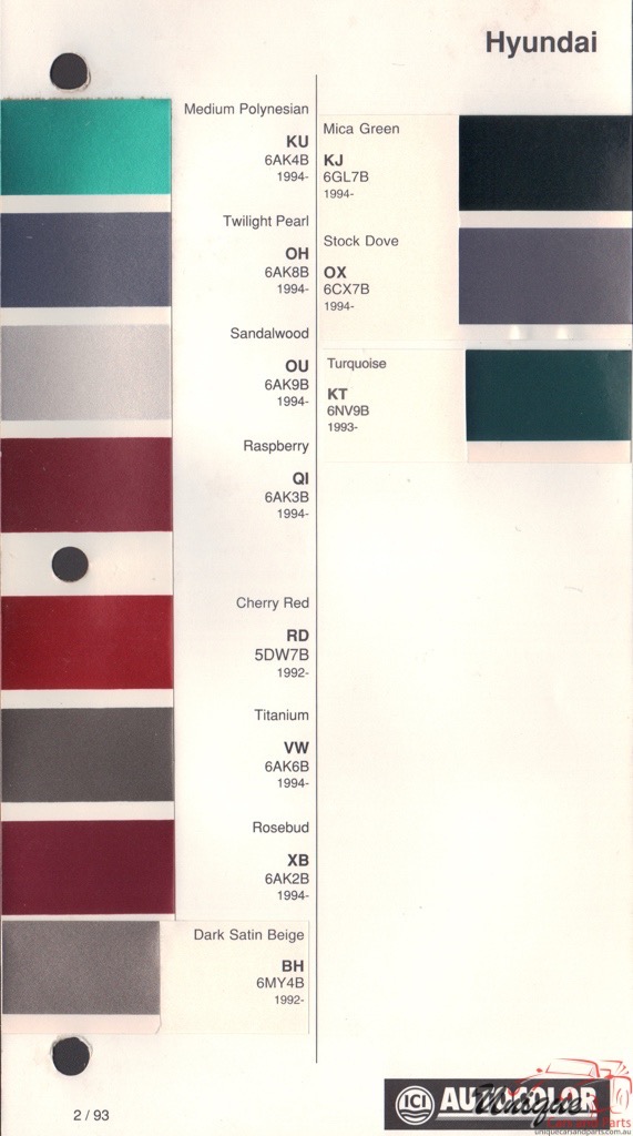 1992-1994 Hyundai Paint Charts Autocolor